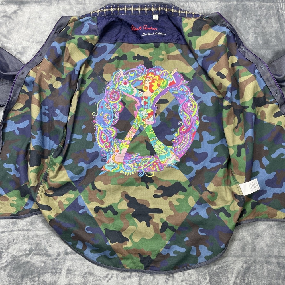 Robert Graham "Darylmania" Rare Limited Edition Shirt Mens L Embroidered Camo - Picture 2 of 10